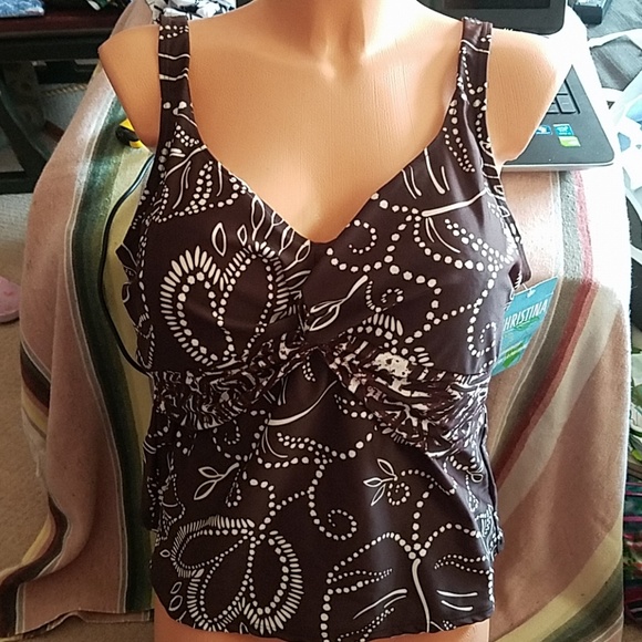 Christina Swim Nwt Plus Tankini Twist Floral Bust Enhance 2w 40